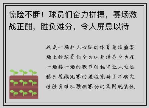 惊险不断！球员们奋力拼搏，赛场激战正酣，胜负难分，令人屏息以待